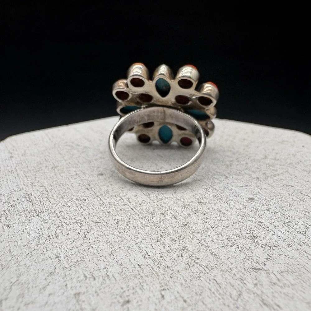 Anja Ring Women Size 8 Sterling Silver Orange Blue Turquoise Spiny Oyster Exc